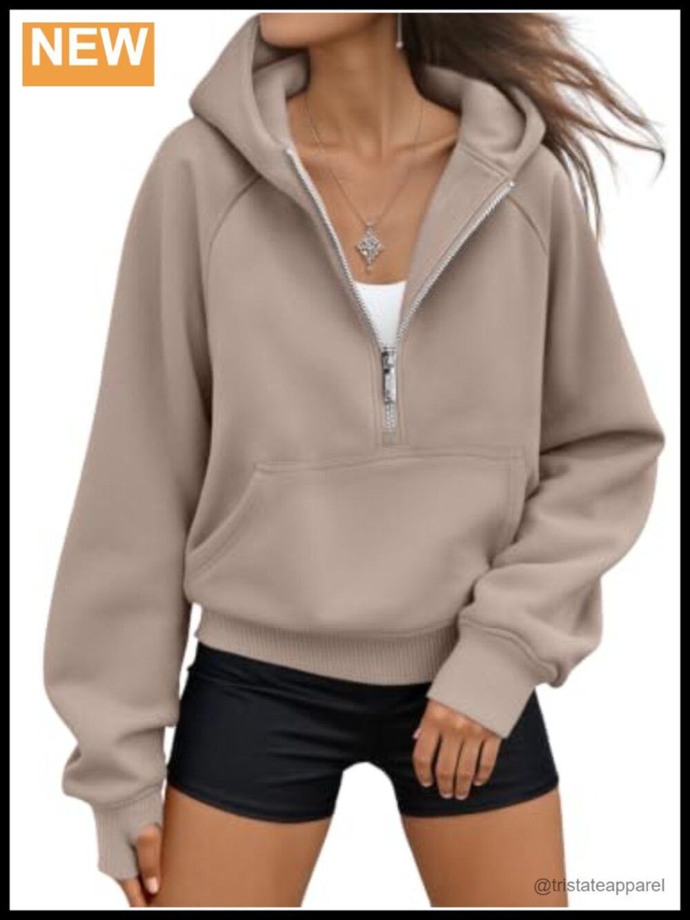 Women's Half Zip Hoodie Fleece Lined Cropped Pullover Sweatshirt